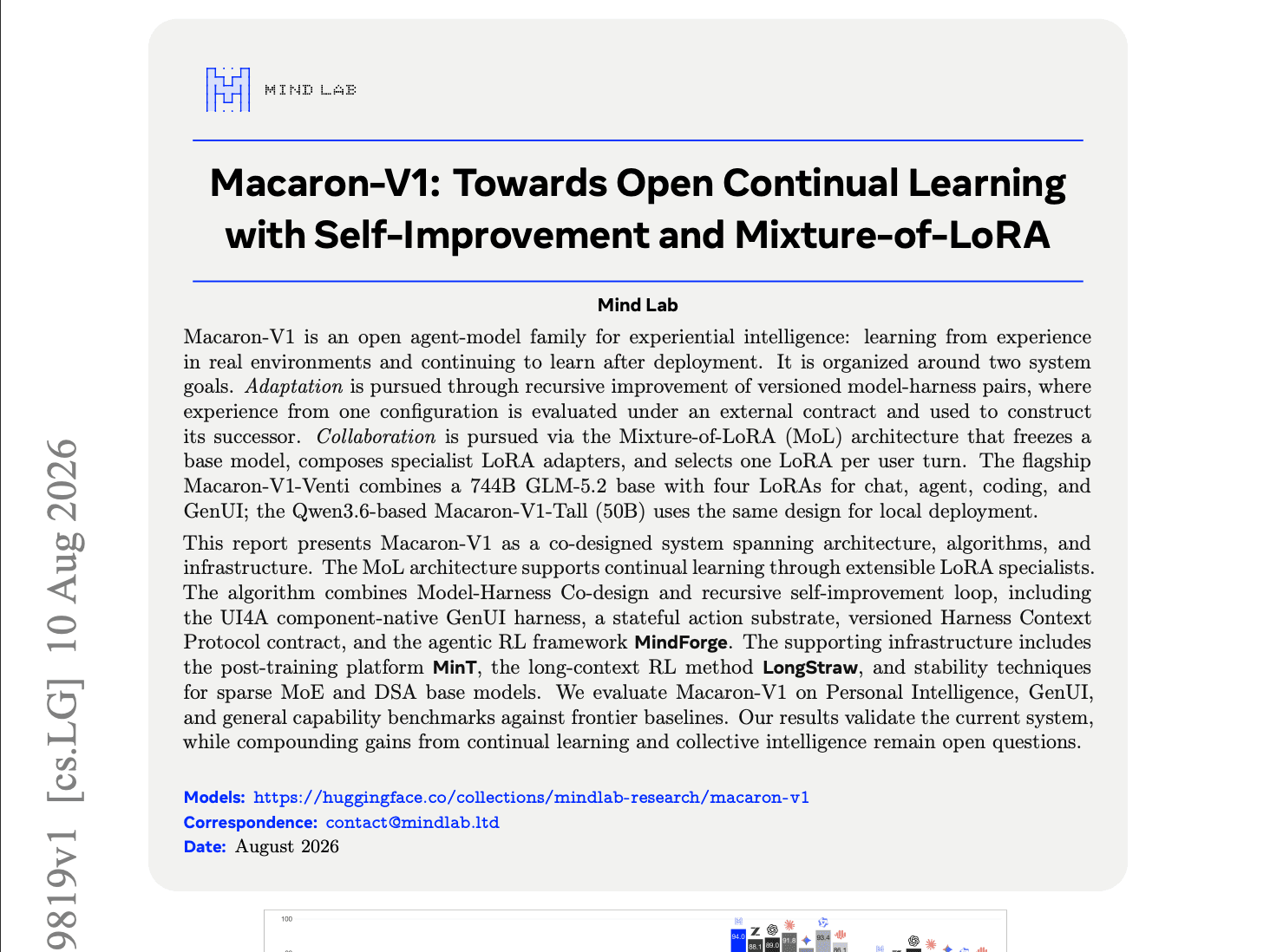 Macaron-V1: Towards Open Continual Learning with Self-Improvement and Mixture-of-LoRA